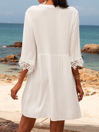 White A-Line Daily Solid Mini Dress