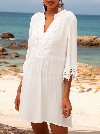 White A-Line Daily Solid Mini Dress