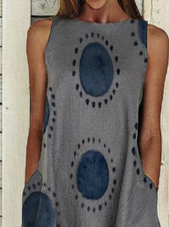 Gray Pockets Round Neck Sleeveless Dress
