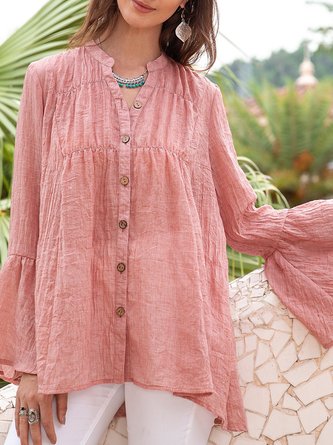 Women Elegant Bell Sleeve Buttoned Down Blouse