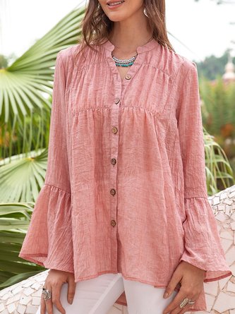 Women Elegant Bell Sleeve Buttoned Down Blouse