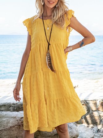 Yellow A-Line Beach Sleeveless Mini Dress