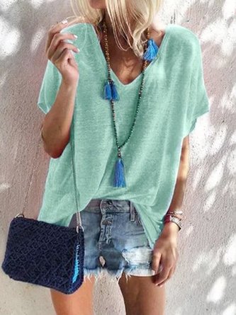 V Neck Short Sleeve Plain T-Shirt