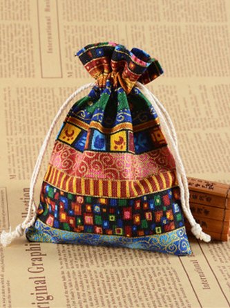Handmade Vintage Boho Printed Jewelry Packaging Storage Drawstring Small Bag