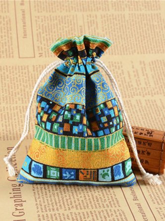 Handmade Vintage Boho Printed Jewelry Packaging Storage Drawstring Small Bag
