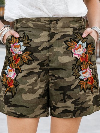 Women Embroidery Cotton Casual Short