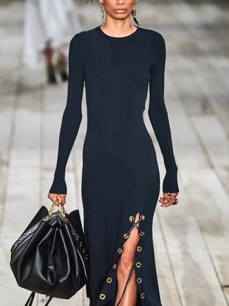 Casual Long Sleeve Round Neck Plus Size Dress