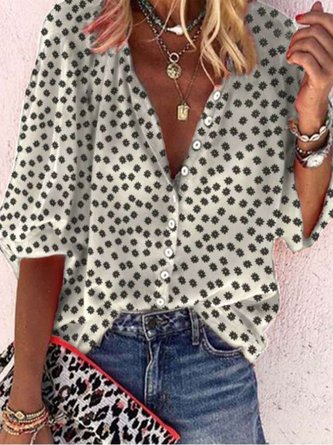 V Neck Geometric Statement Blouse
