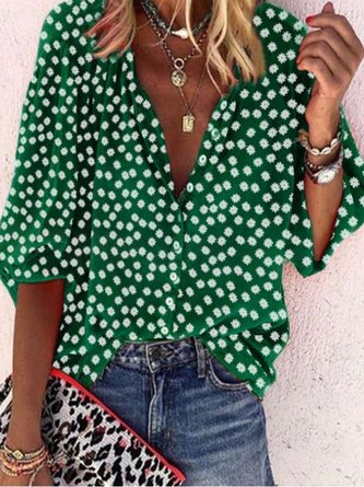 V Neck Geometric Statement Blouse