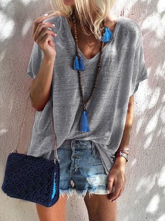 V Neck Short Sleeve Plain T-Shirt