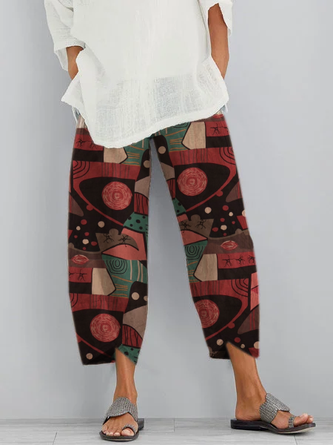 Cotton Geometric Wide Leg Pants