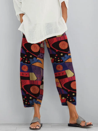 Cotton Geometric Wide Leg Pants