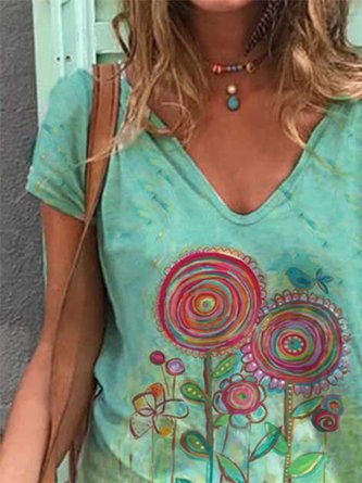 Graphic Printed Short Sleeve Casual Top