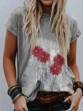 Gray Casual Cotton-Blend Top