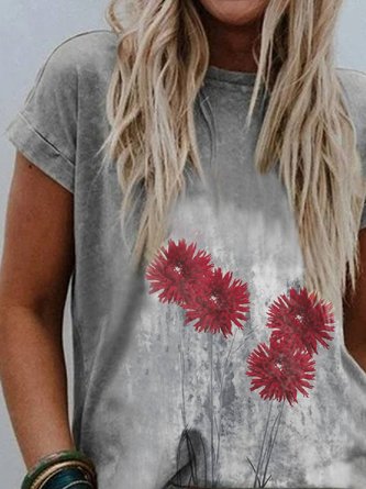 Gray Casual Cotton-Blend Top