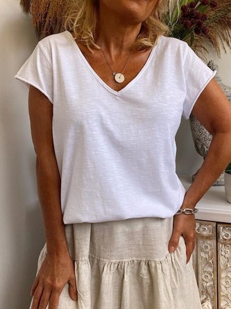 White Short Sleeve Casual Solid Top