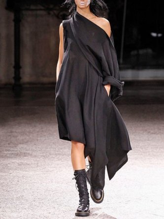 Elegant Dresses Asymmetrical Solid Dress