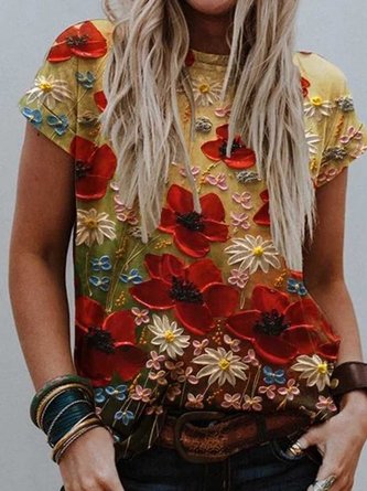 Deep Khaki Round Neck Short Sleeve Cotton Top