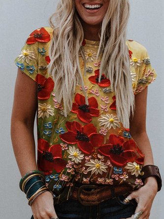 Deep Khaki Round Neck Short Sleeve Cotton Top