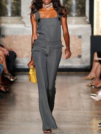 Vintage Statement Plain Plus Size Sleeveless Square Neck Casual Jumpsuits