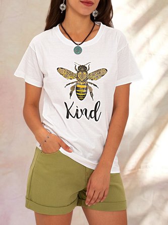 White Casual Short Sleeve Shift Bee Top