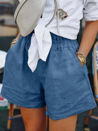 Elastic Waist Pockets Casual Shorts