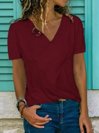 Solid V Neck Casual T-Shirt