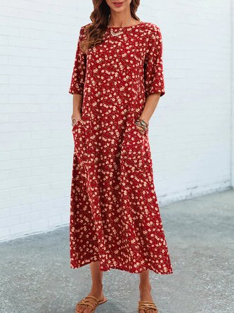 Red Shift Holiday Short Sleeve Pockets Maxi Dress