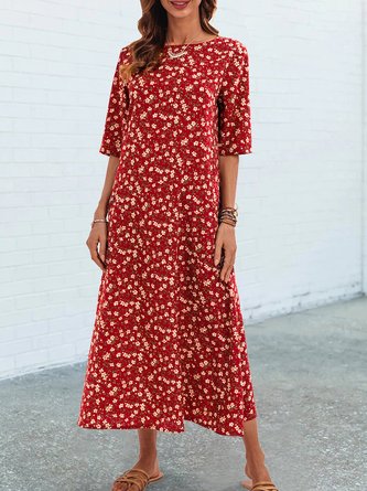 Red Shift Holiday Short Sleeve Pockets Maxi Dress