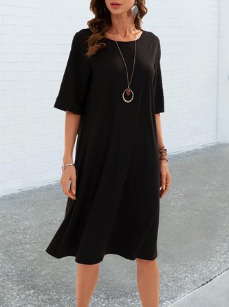 Black  Short Sleeve Crew Neck Basic Midi Dress