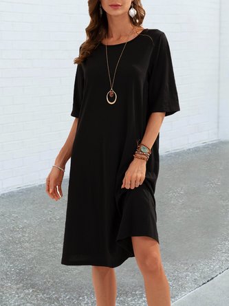 Black  Short Sleeve Crew Neck Basic Midi Dress