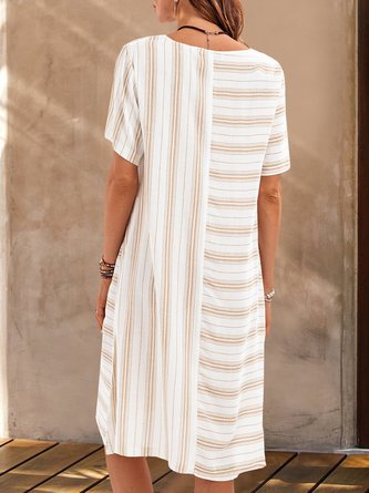 Paneled Short Sleeve Crew Neck Stripes Mini Dress