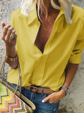 Long Sleeves Shirt Collar Solid Casual Shirt