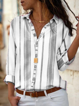 Casual Shirt Collar Cotton-Blend Long Sleeve Blouse