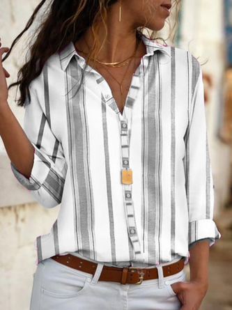 Casual Shirt Collar Cotton-Blend Long Sleeve Blouse