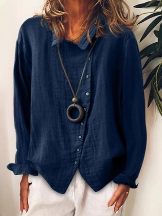 Casual Shirt Collar Long Sleeve Top