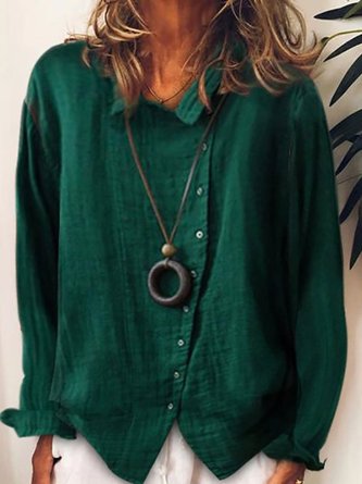 Casual Shirt Collar Long Sleeve Top