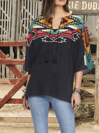 V Neck Short Sleeve Blouse