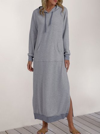 Gray Long Sleeve Hoodie Shift Maxi Dress