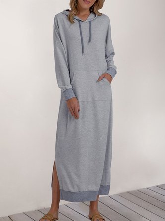 Gray Long Sleeve Hoodie Shift Maxi Dress