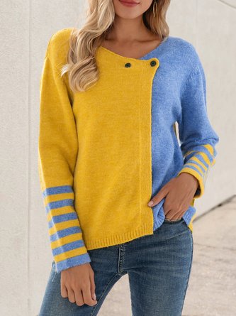 Blue Casual Shift Color-block Sweater