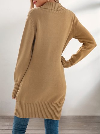 Khaki casual long-sleeved lace-up sweater