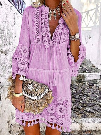 3/4 Sleeve V Neck Holiday Boho Dress