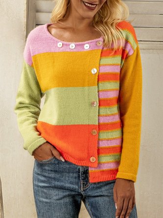 Yellow Shift Color-Block Acrylic Casual Sweater