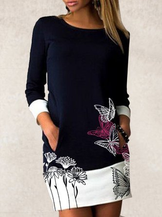 Black Butterfly Long Sleeve Copper Wire Dress