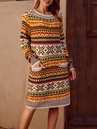 Tribal Crew Neck Shift Long Sleeve Sweater