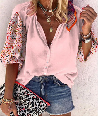 Cotton-Blend Printed Half Sleeve Blouse