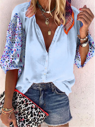 Cotton-Blend Printed Half Sleeve Blouse