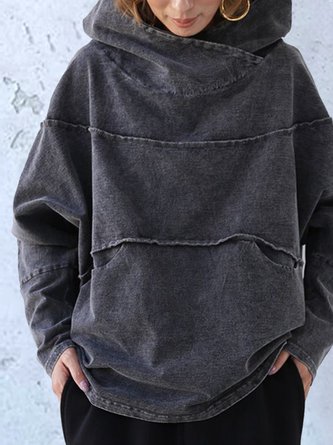 Deep Gray Vintage Long Sleeve Turtleneck Hoodie Sweatshirt