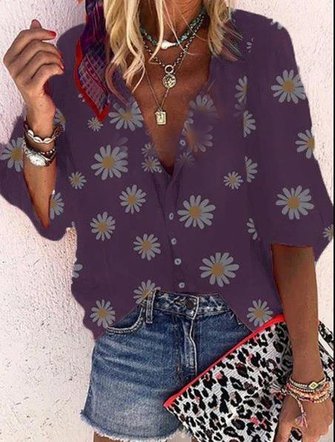 Casual 3/4 Sleeve V Neck Top